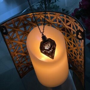Lightweight laser-cut balsa wood lantern necklace